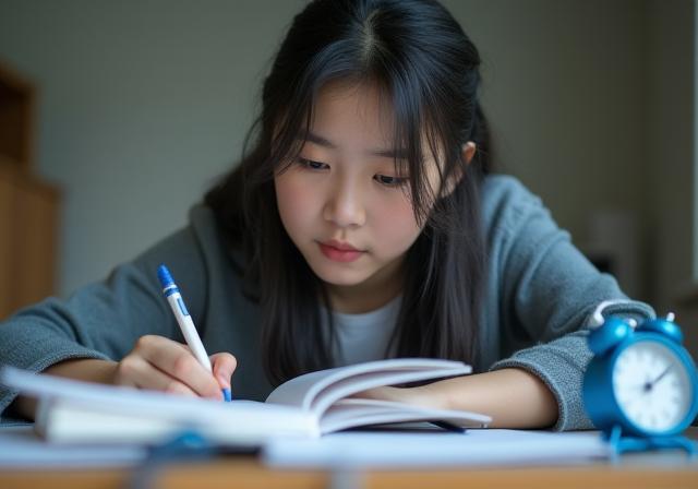 Estudiante preparándose para examen TOEFL/IELTS