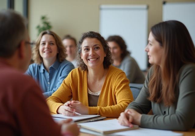 Grupo de estudiantes conversando para cursos de inglés general