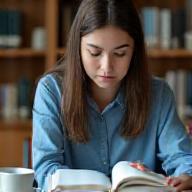 Retrato de Mariela Soto, estudiante concentrada en un entorno de estudio